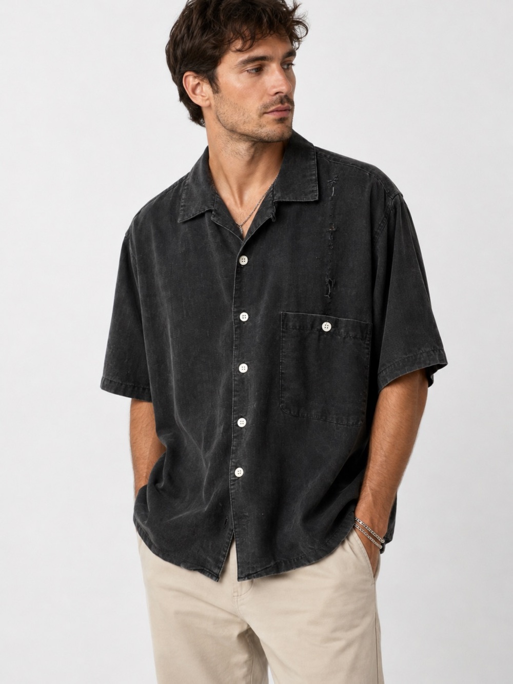 Joe Marlin Black Embroidered Camp Shirt Men’s L